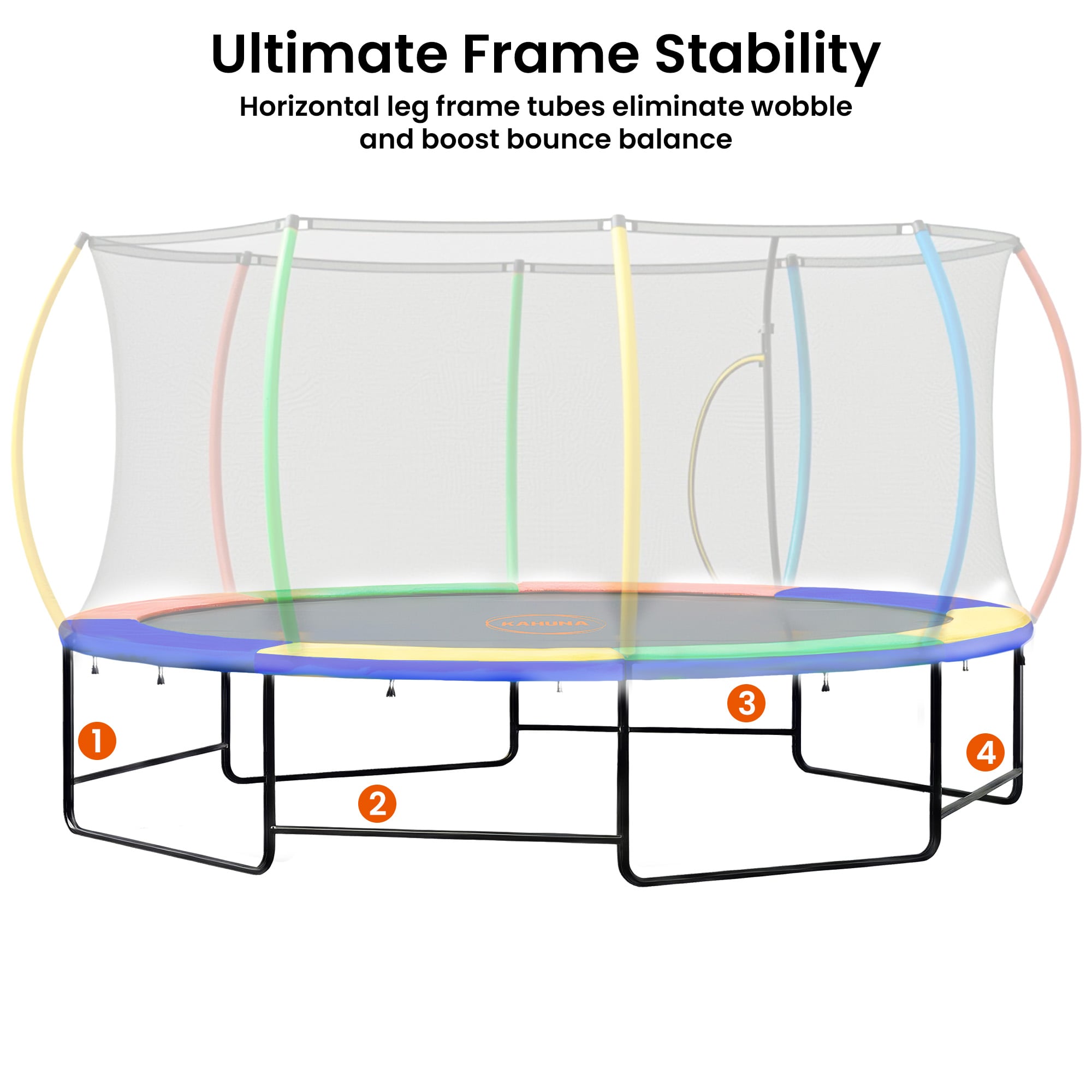 Trampolines & Accessories: Kahuna 10 ft x 15 ft Oval Outdoor Trampoline L.E.D. Basketball Set Reversible Rainbow & Orange Safety Pad Safety Net Ladder