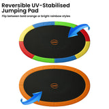 Trampolines & Accessories: Kahuna 10 ft x 15 ft Oval Outdoor Trampoline L.E.D. Basketball Set Reversible Rainbow & Orange Safety Pad Safety Net Ladder