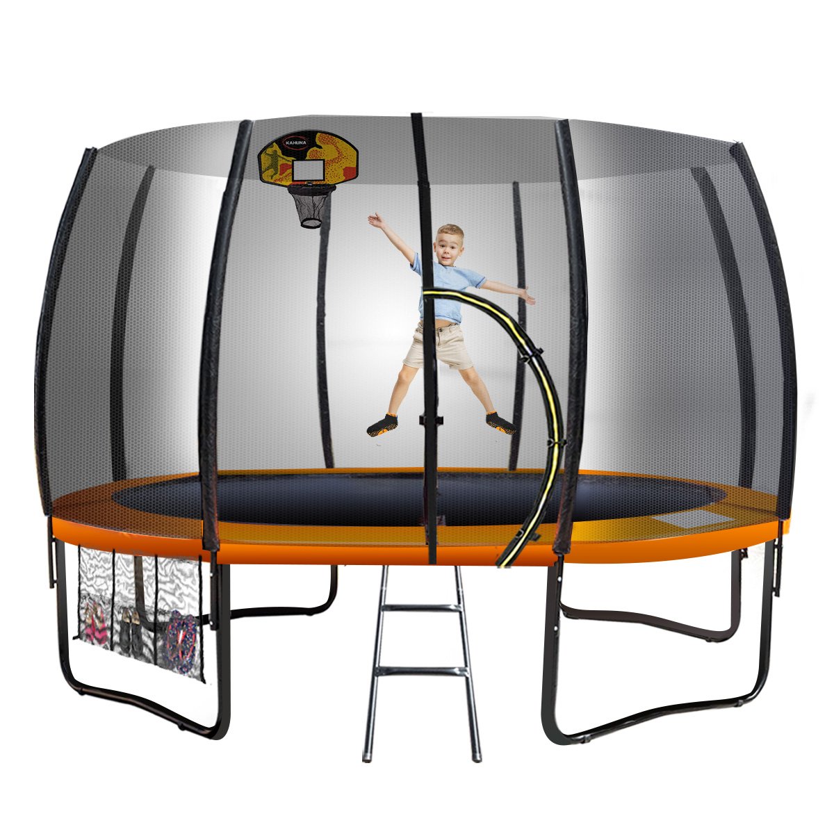 Trampolines & Accessories: Kahuna Twister 12ft Springless Trampoline Outdoor Mat Pad Net Ladder with Basketball Set