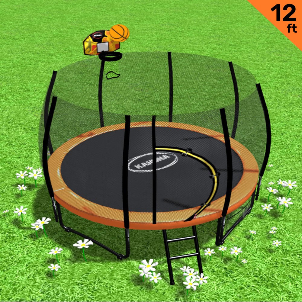Trampolines & Accessories: Kahuna Twister 12ft Springless Trampoline Outdoor Mat Pad Net Ladder with Basketball Set