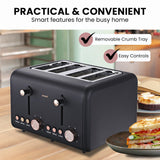 Toasters & Grills: Pronti 4 Slice Toaster Rose Trim Collection - Black