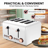 Toasters & Grills: Pronti 4 Slice Toaster Rose Trim Collection - White