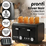 Toasters & Grills: Pronti Silver Noir Collection 4 Slice Toaster with Dual Controls