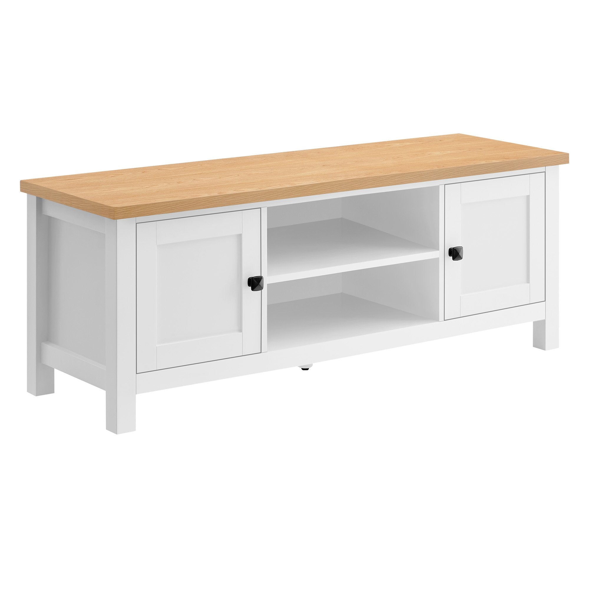 Pretend Play: Sarantino Gio TV Entertainment Stand Cabinet Cupboard in White and Natural Wood Finish