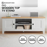 Pretend Play: Sarantino Gio TV Entertainment Stand Cabinet Cupboard in White and Natural Wood Finish