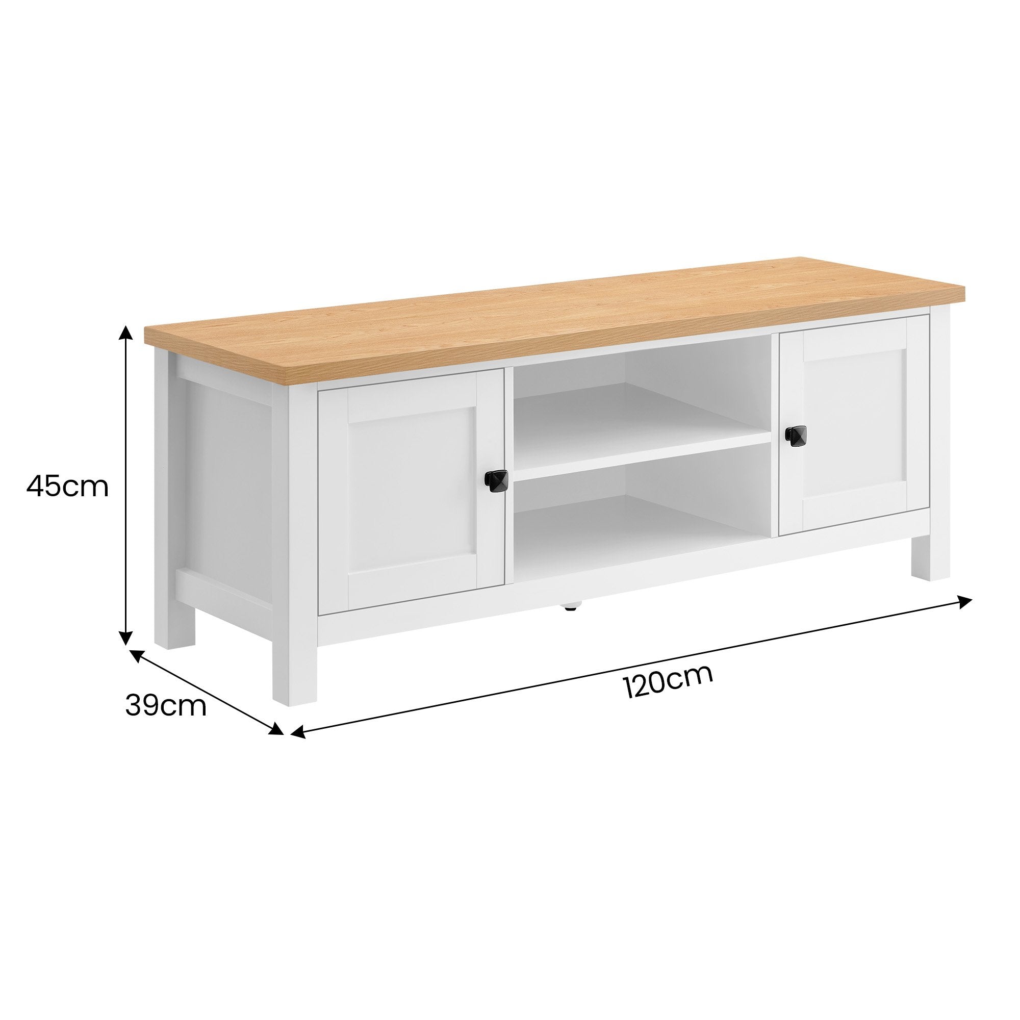 Pretend Play: Sarantino Gio TV Entertainment Stand Cabinet Cupboard in White and Natural Wood Finish