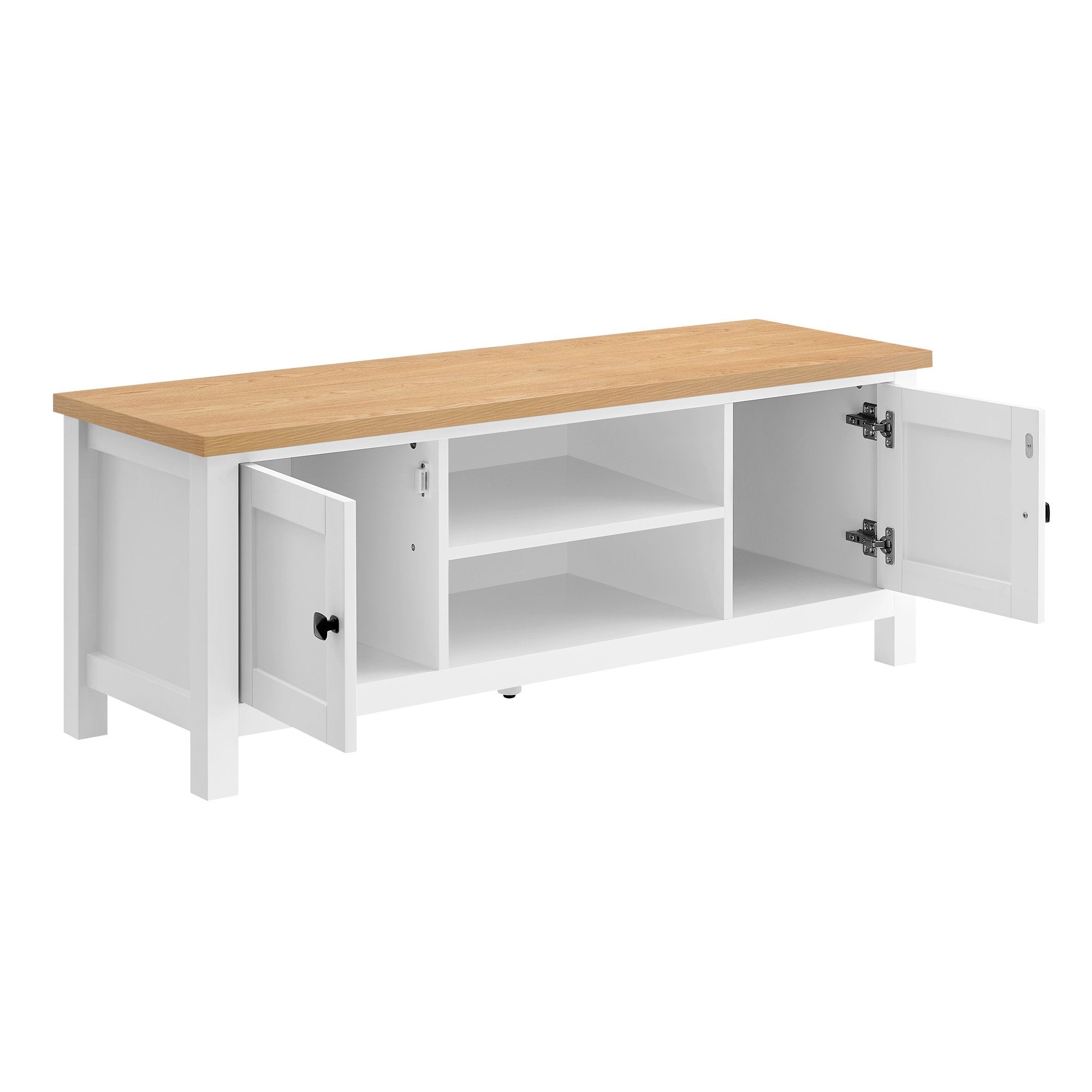 Pretend Play: Sarantino Gio TV Entertainment Stand Cabinet Cupboard in White and Natural Wood Finish