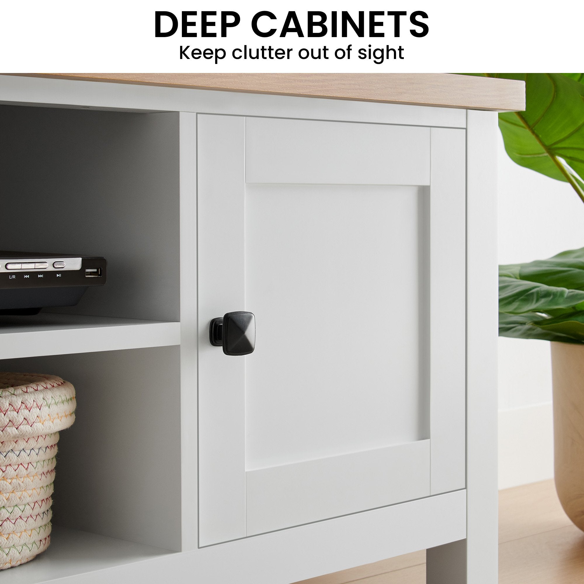 Pretend Play: Sarantino Gio TV Entertainment Stand Cabinet Cupboard in White and Natural Wood Finish