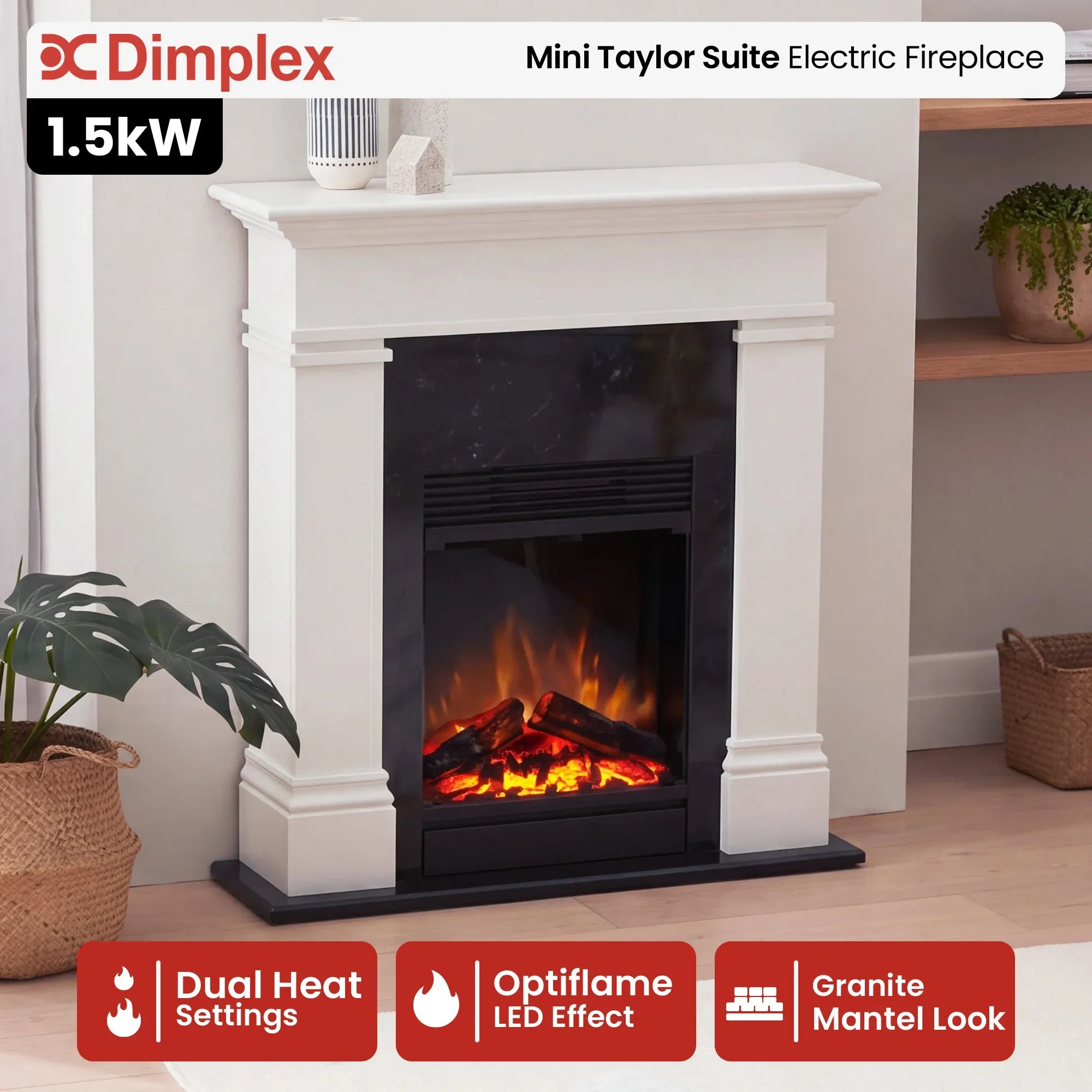 Dimplex 1.5kW Mini Taylor Suite Optiflame Electric Fireplace w/ LED Flame Effect