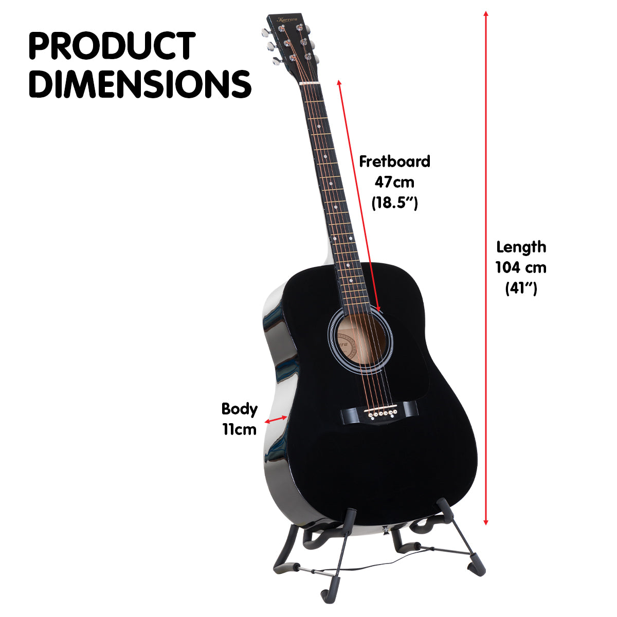 Guitars: Karrera 41in Acoustic Wooden Guitar with Bag - Black