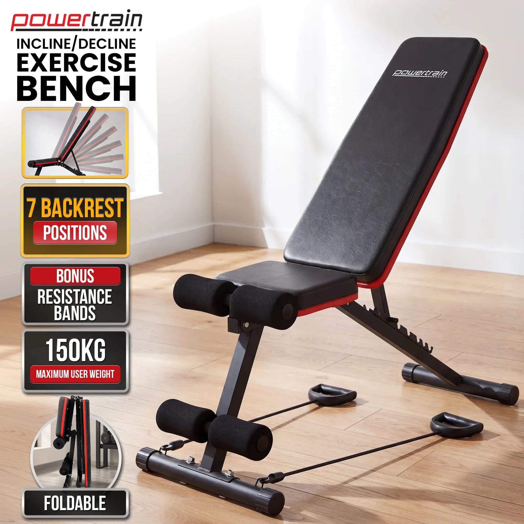 Powertrain Adjustable Weight Bench with Incline Decline And 7 Backrest Positions