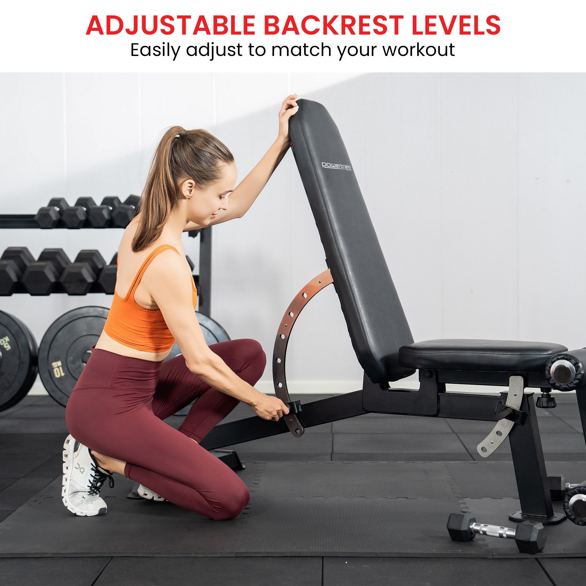 Exercise Benches: Powertrain Multi Workout Bench with Transport Wheels and Adjustable Backrest