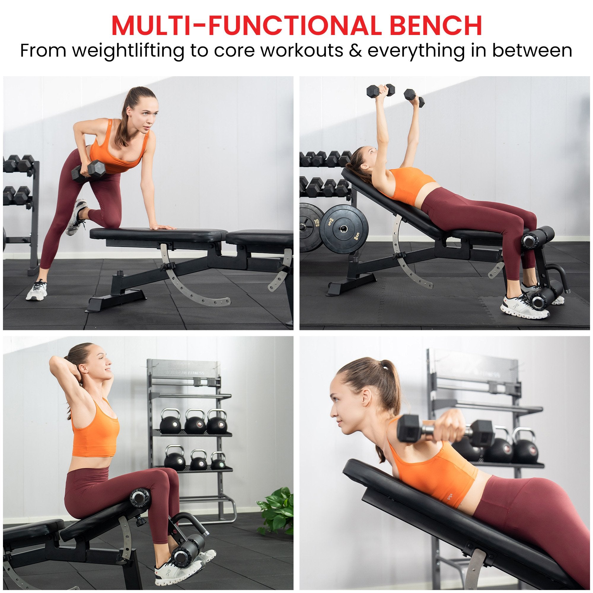 Exercise Benches: Powertrain Multi Workout Bench with Transport Wheels and Adjustable Backrest