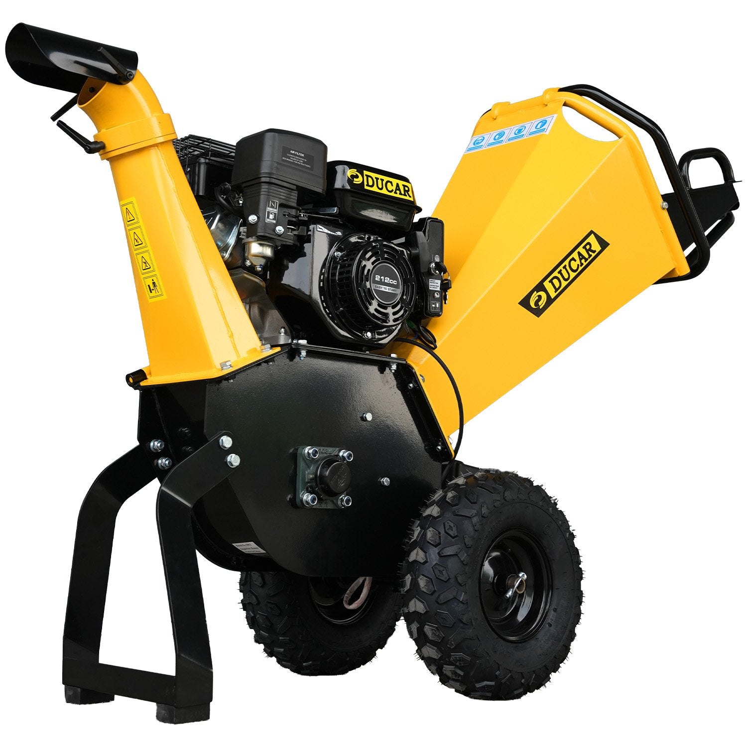 Gardening Tools: Ducar 70p 3600 Rpm Yellow Black Wood Chipper Shredder Mulcher Grinder Recoil & Electrical Starting System 100mm Capacity Ohv 4-stroke Engine 212cc Unleaded Petrol