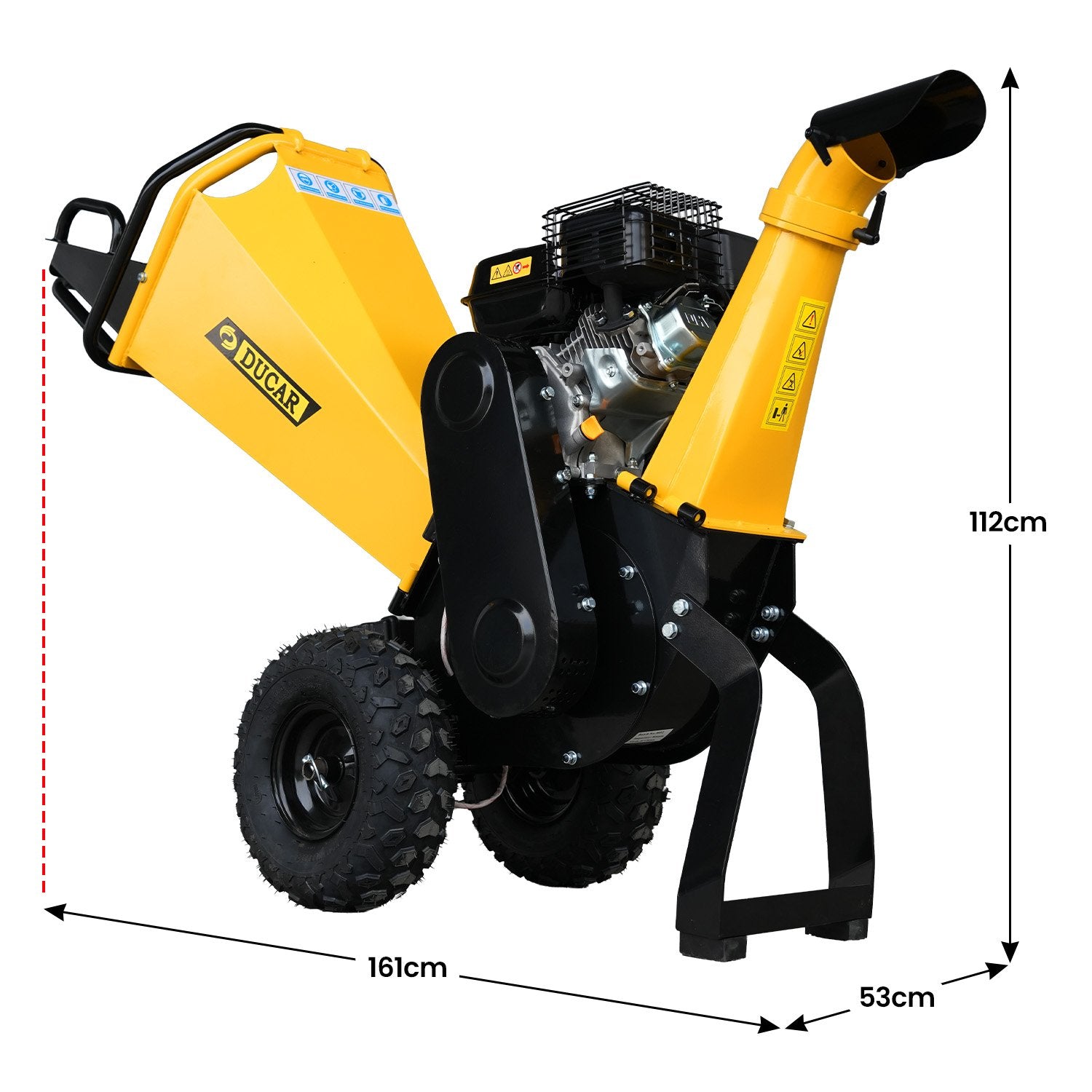 Gardening Tools: Ducar 70p 3600 Rpm Yellow Black Wood Chipper Shredder Mulcher Grinder Recoil & Electrical Starting System 100mm Capacity Ohv 4-stroke Engine 212cc Unleaded Petrol