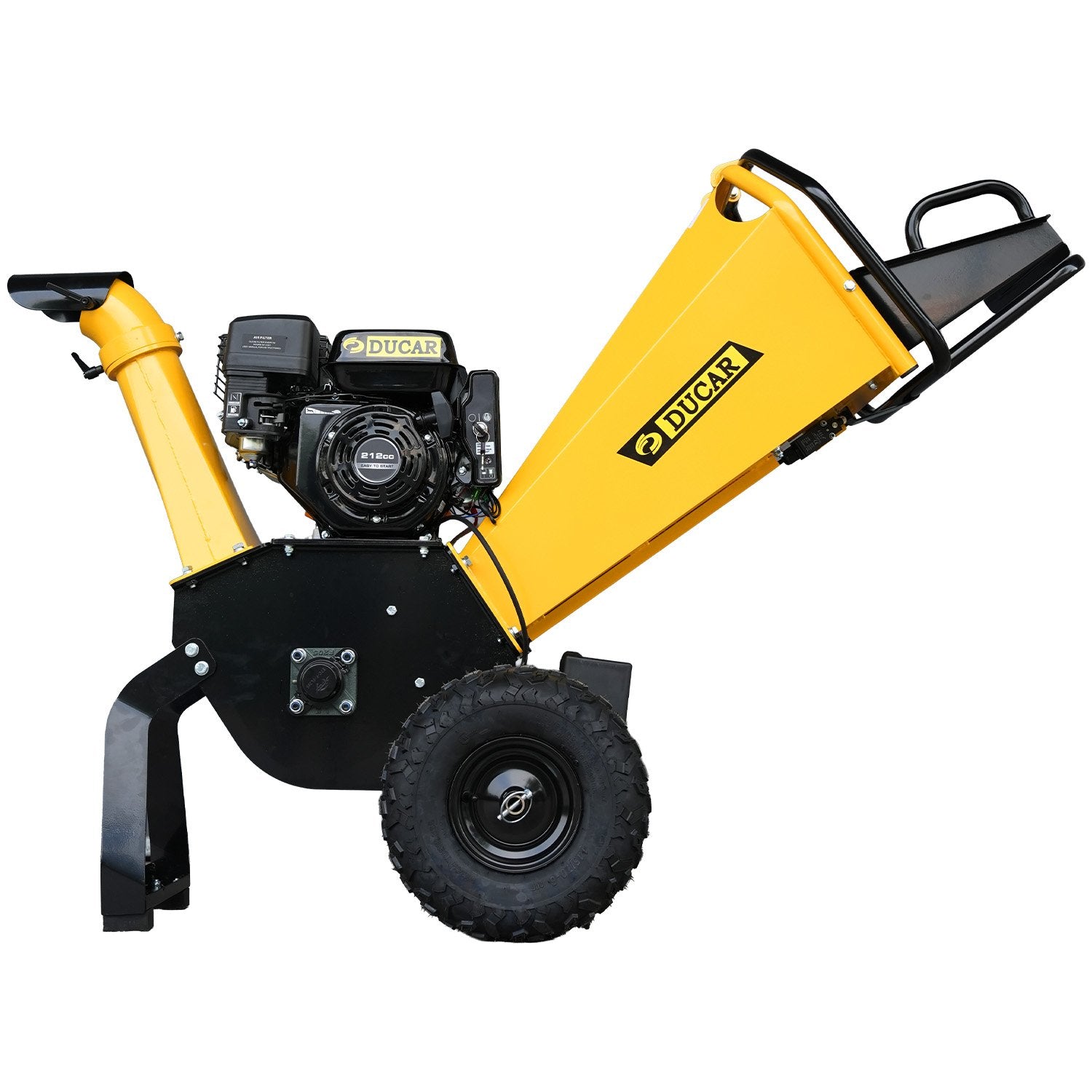 Gardening Tools: Ducar 70p 3600 Rpm Yellow Black Wood Chipper Shredder Mulcher Grinder Recoil & Electrical Starting System 100mm Capacity Ohv 4-stroke Engine 212cc Unleaded Petrol