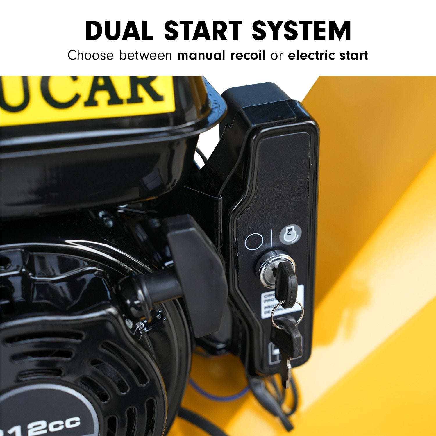 Gardening Tools: Ducar 70p 3600 Rpm Yellow Black Wood Chipper Shredder Mulcher Grinder Recoil & Electrical Starting System 100mm Capacity Ohv 4-stroke Engine 212cc Unleaded Petrol