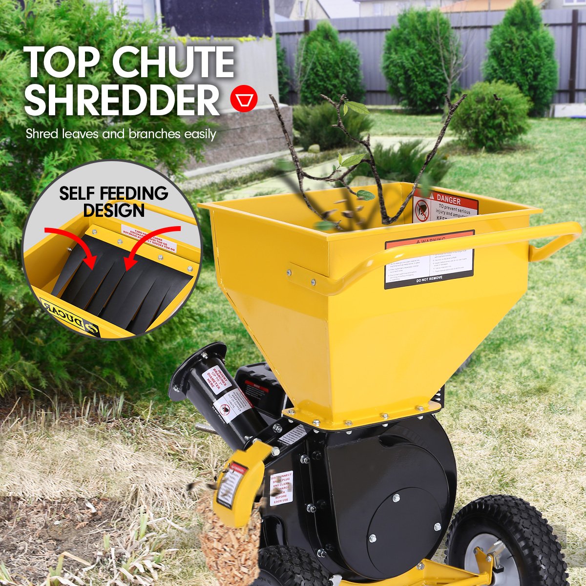 Gardening Tools: Ducar Wood Chipper Shredder Mulcher Garden 8hp Petrol Motor Upright Grinder - Yellow
