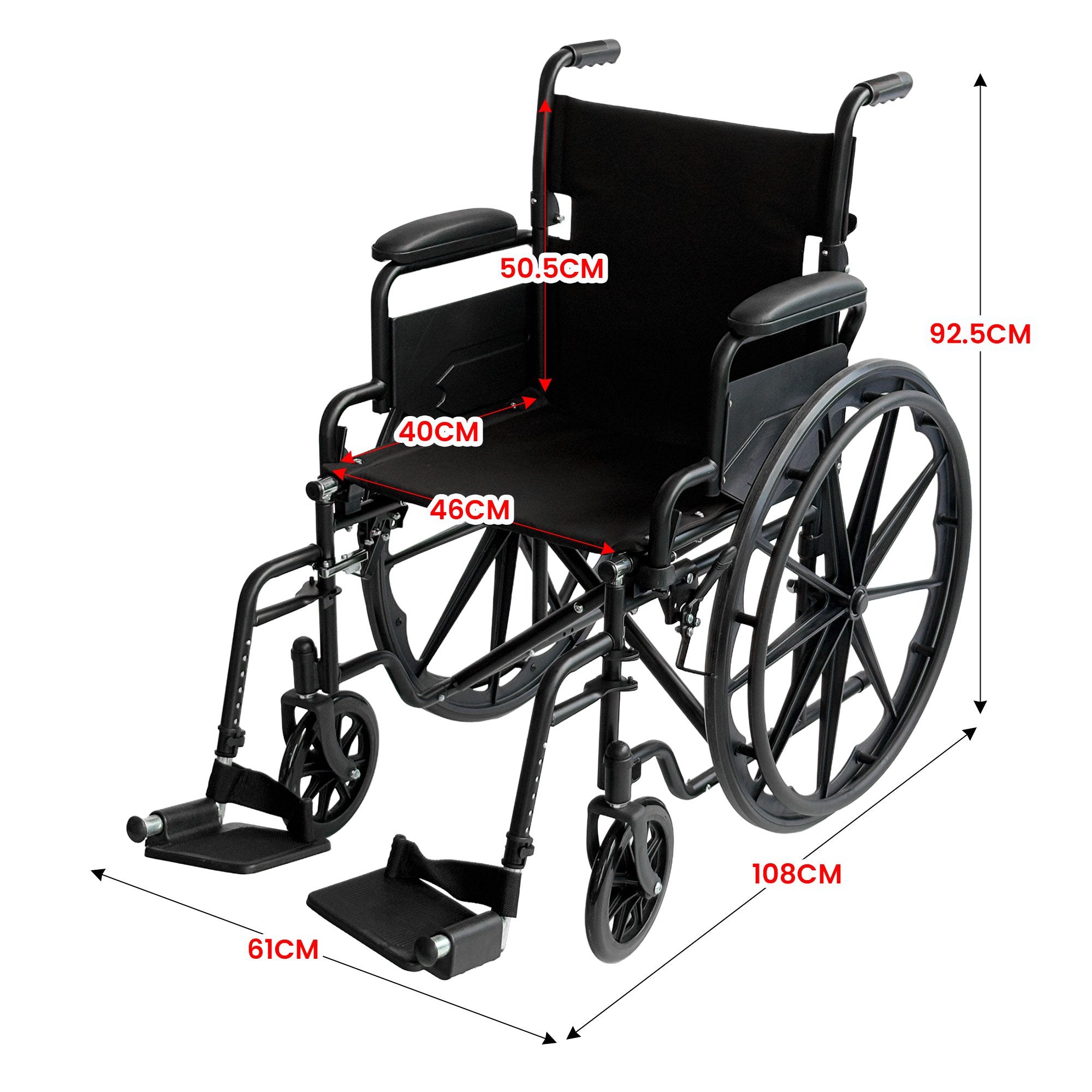 Mobility & Accessibility: Orthonica New Steel Wheelchair In Black Foldable Lightweight Disability Aid Portable Heavy-duty 24-inch Adjustable Footrest Steel Frame