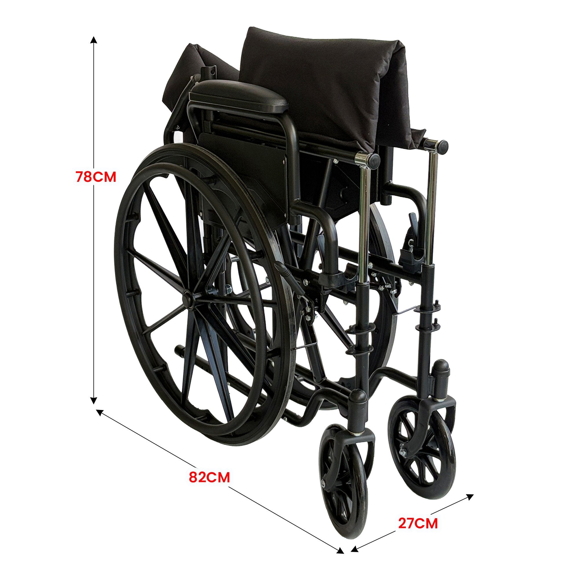 Mobility & Accessibility: Orthonica New Steel Wheelchair In Black Foldable Lightweight Disability Aid Portable Heavy-duty 24-inch Adjustable Footrest Steel Frame
