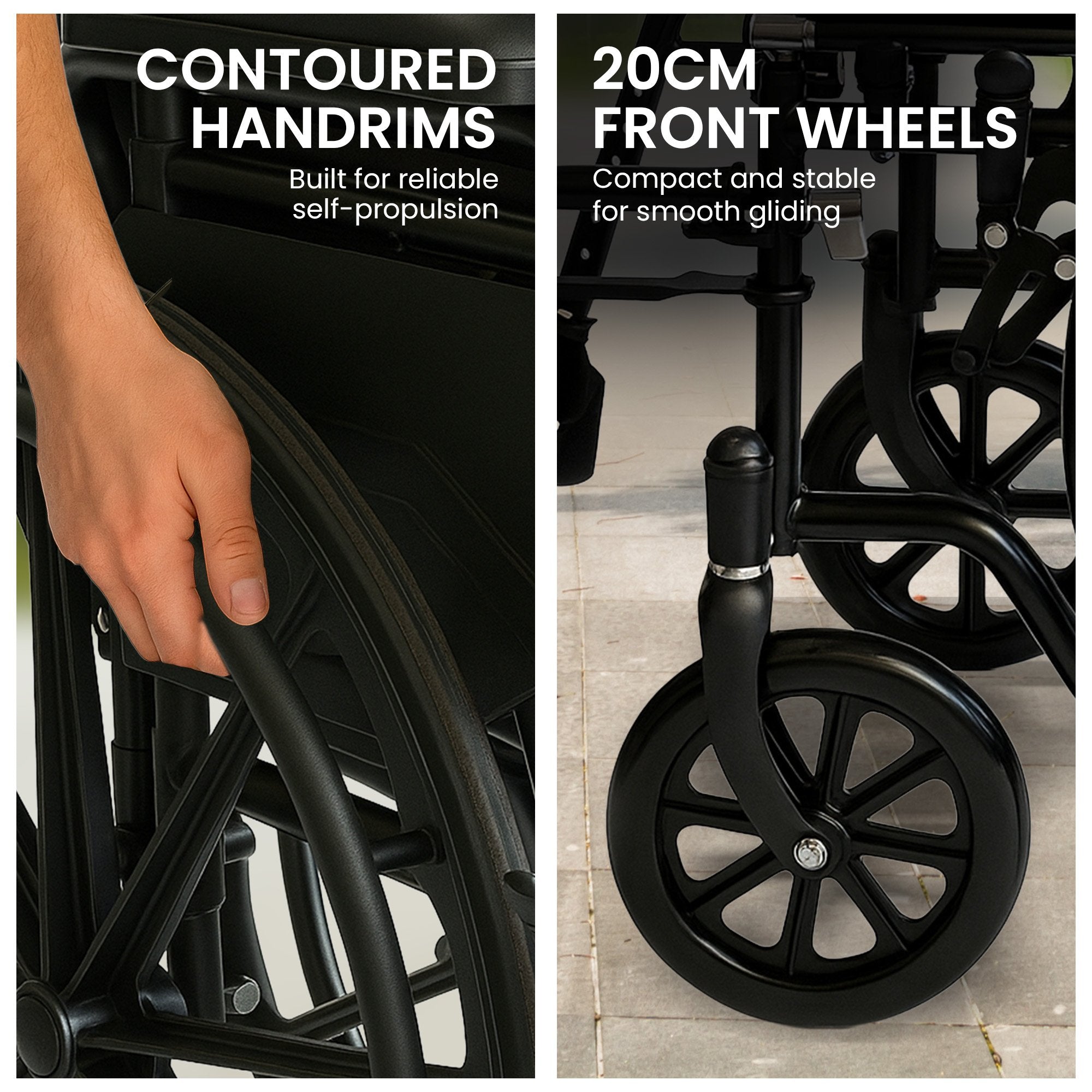 Mobility & Accessibility: Orthonica New Steel Wheelchair In Black Foldable Lightweight Disability Aid Portable Heavy-duty 24-inch Adjustable Footrest Steel Frame