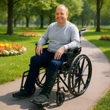 Mobility & Accessibility: Orthonica New Steel Wheelchair In Black Foldable Lightweight Disability Aid Portable Heavy-duty 24-inch Adjustable Footrest Steel Frame