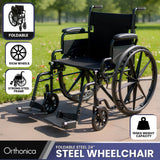 Mobility & Accessibility: Orthonica New Steel Wheelchair In Black Foldable Lightweight Disability Aid Portable Heavy-duty 24-inch Adjustable Footrest Steel Frame