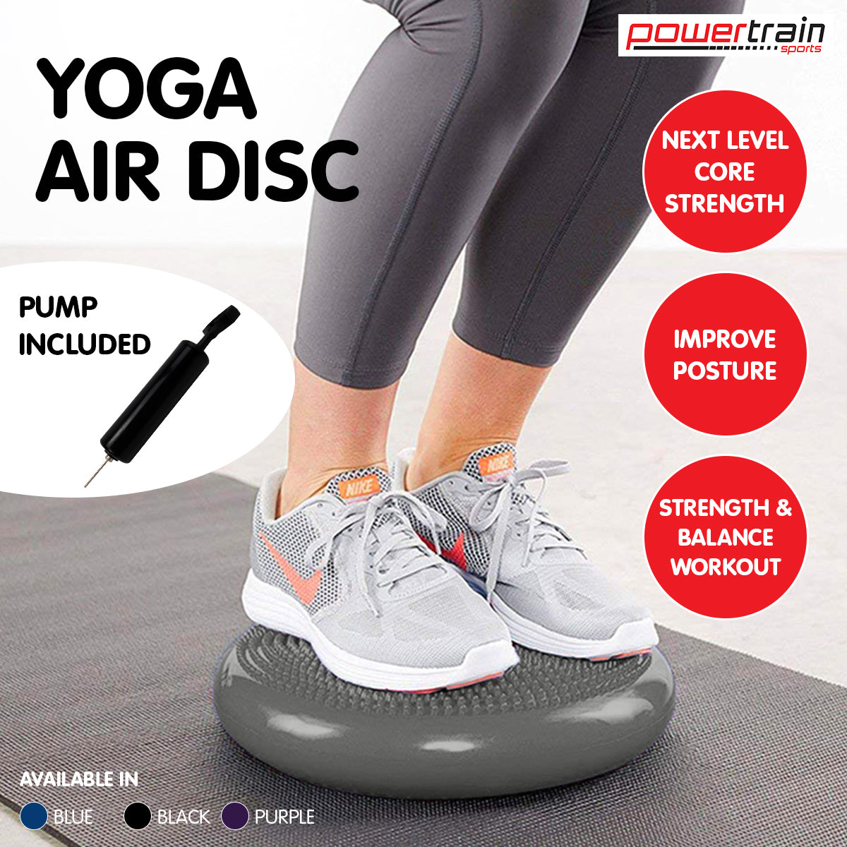 Exercise Bikes: Powertrain Yoga Stability Disc Home Gym Pilates Balance Trainer - Grey