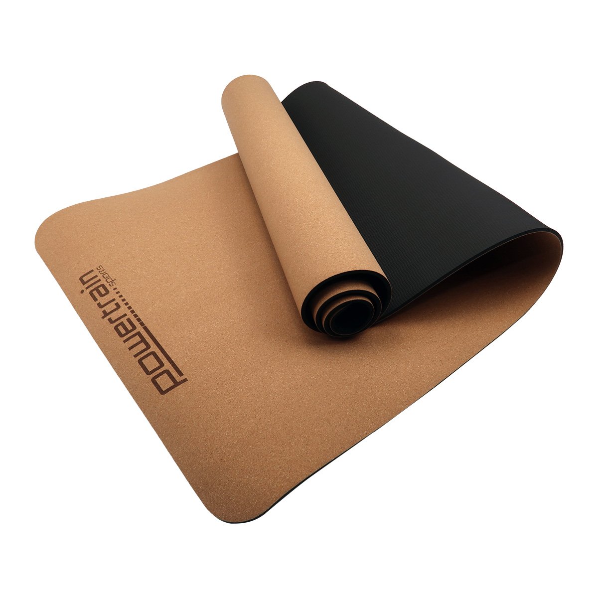 Gymnastics: Powertrain Cork Yoga Mat with Carry Straps Home Gym Pilates - Plain