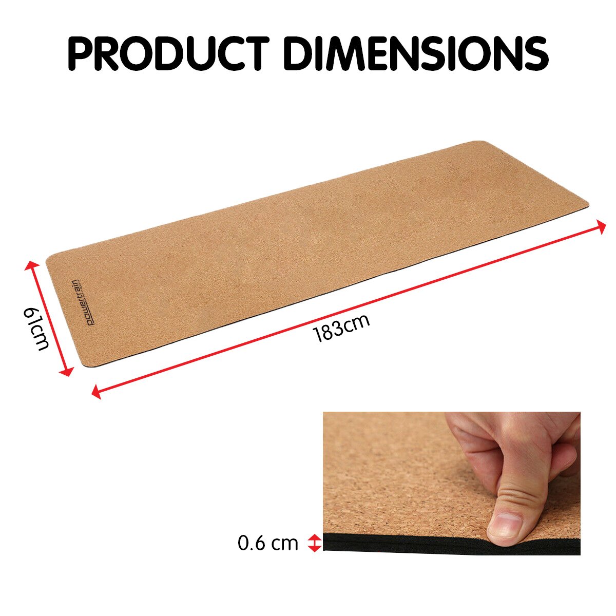 Gymnastics: Powertrain Cork Yoga Mat with Carry Straps Home Gym Pilates - Plain