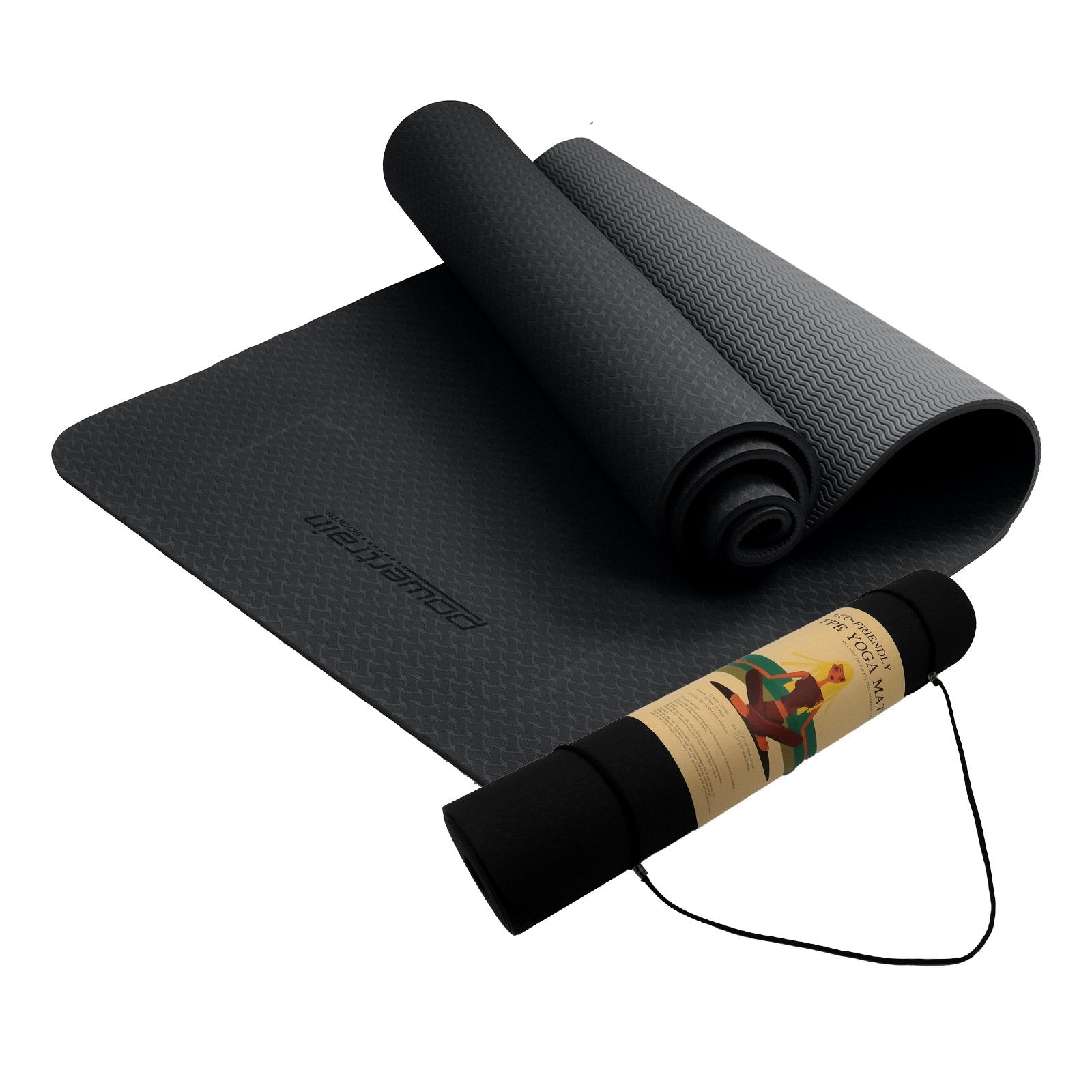 Yoga & Pilates: Powertrain Eco-friendly Dual Layer 6mm Yoga Mat | Midnight | Non-slip Surface And Carry Strap For Ultimate Comfort And Portability