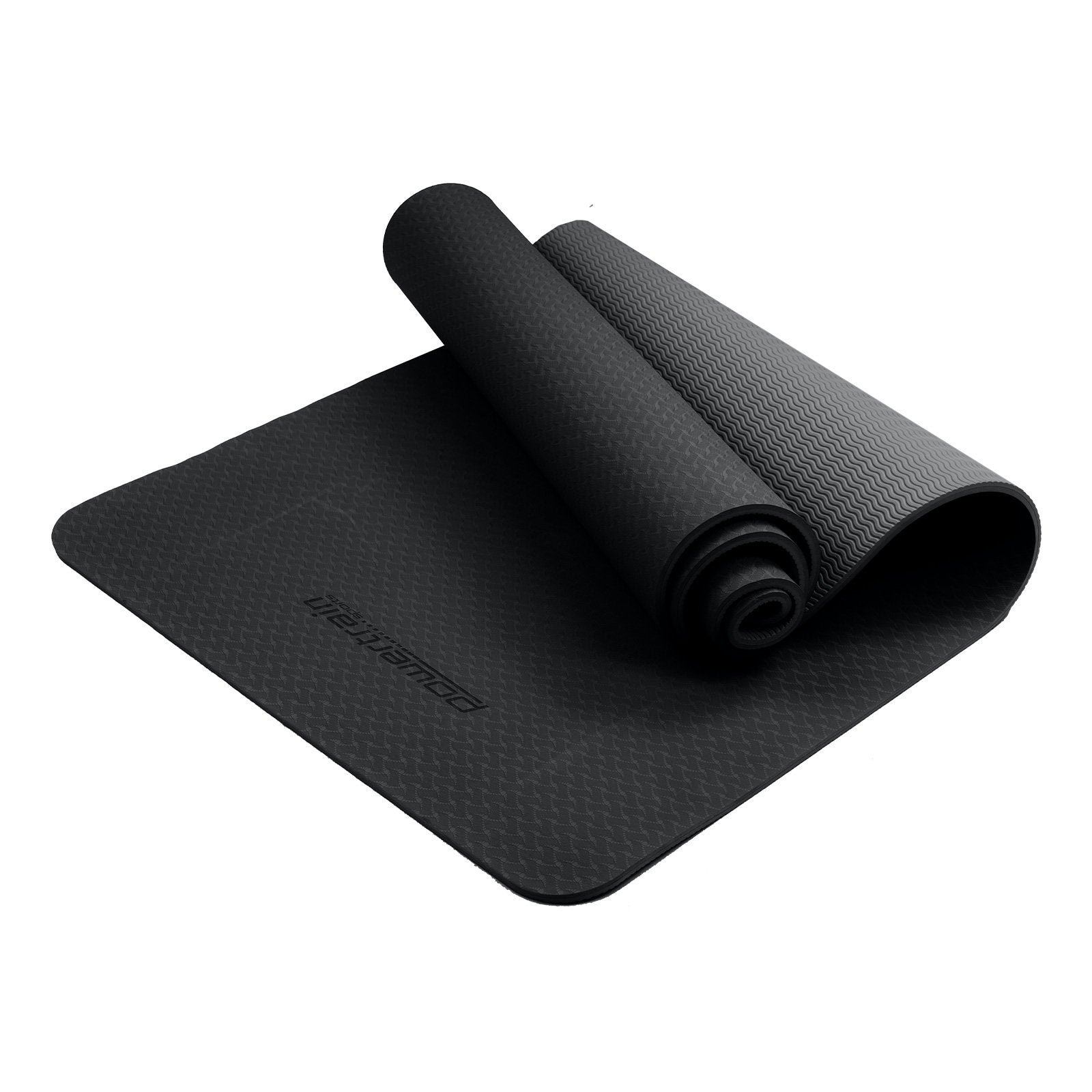Yoga & Pilates: Powertrain Eco-friendly Dual Layer 6mm Yoga Mat | Midnight | Non-slip Surface And Carry Strap For Ultimate Comfort And Portability