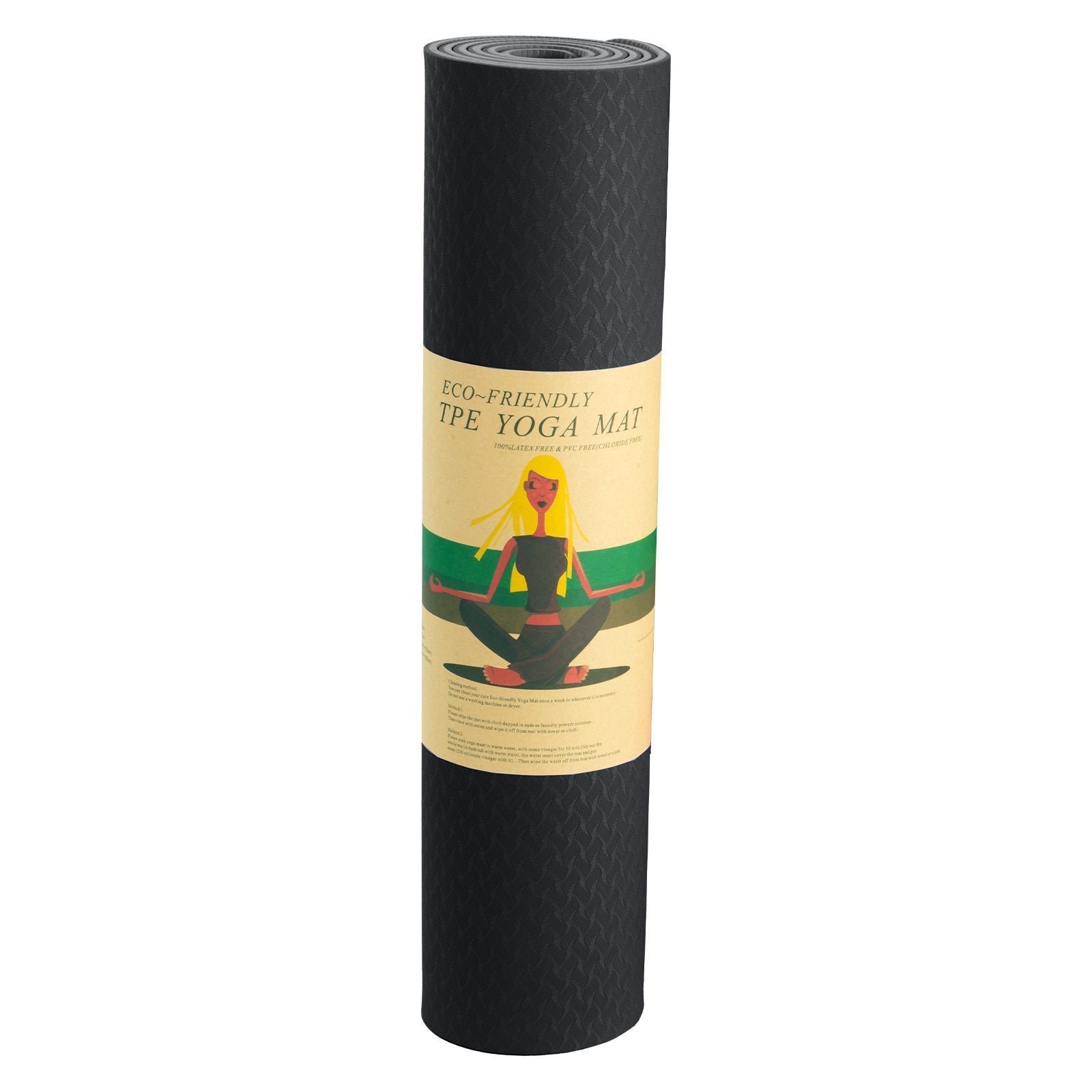 Yoga & Pilates: Powertrain Eco-friendly Dual Layer 6mm Yoga Mat | Midnight | Non-slip Surface And Carry Strap For Ultimate Comfort And Portability