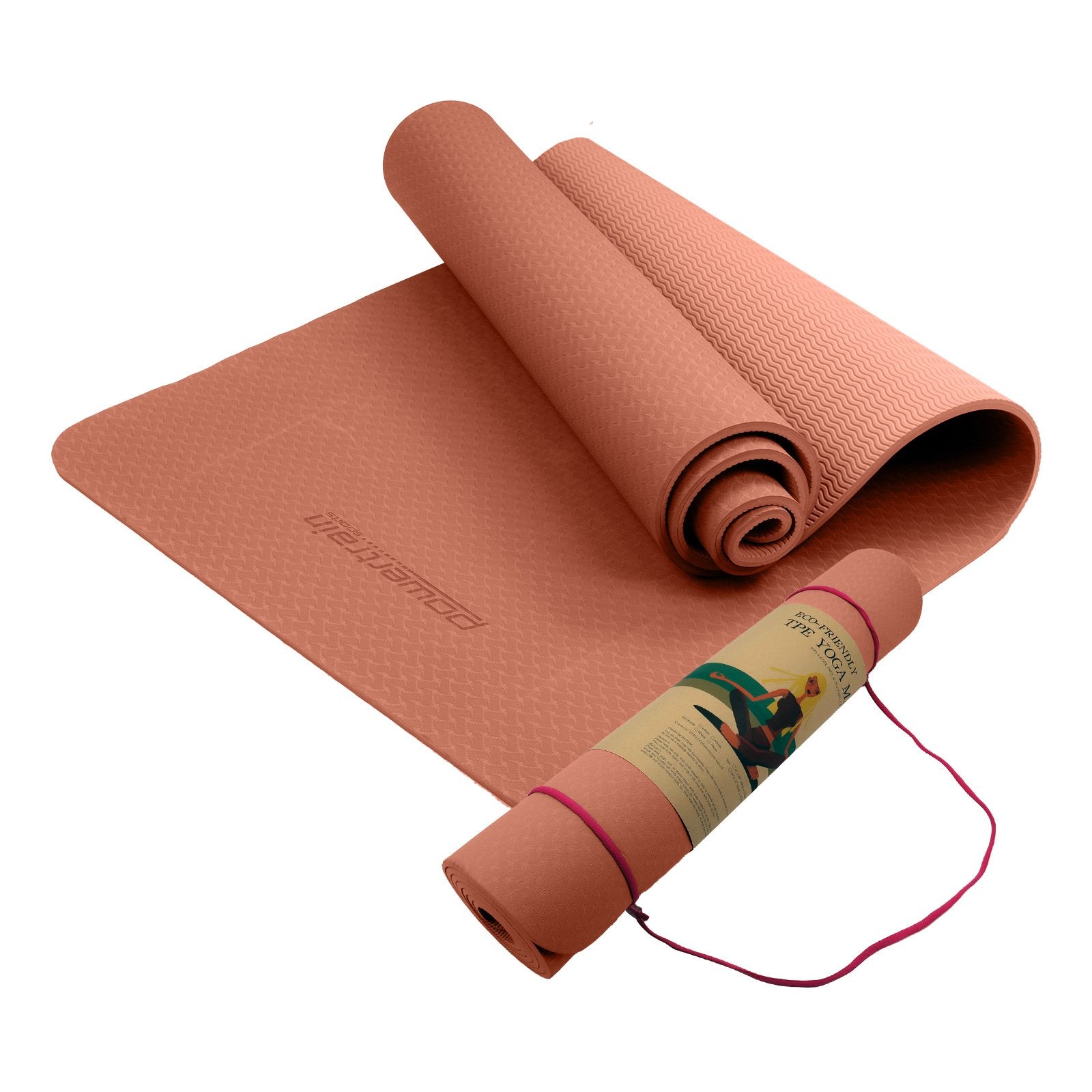Powertrain Dual Layer 6mm Yoga Mat | Peach | Non-slip Surface And Carry Strap For Ultimate Comfort And Portability