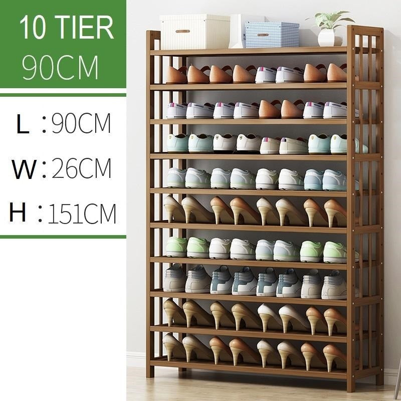 Shoe Storage: 10 Tier Tower Bamboo Wooden Shoe Rack Corner Shelf Stand Storage Organizer