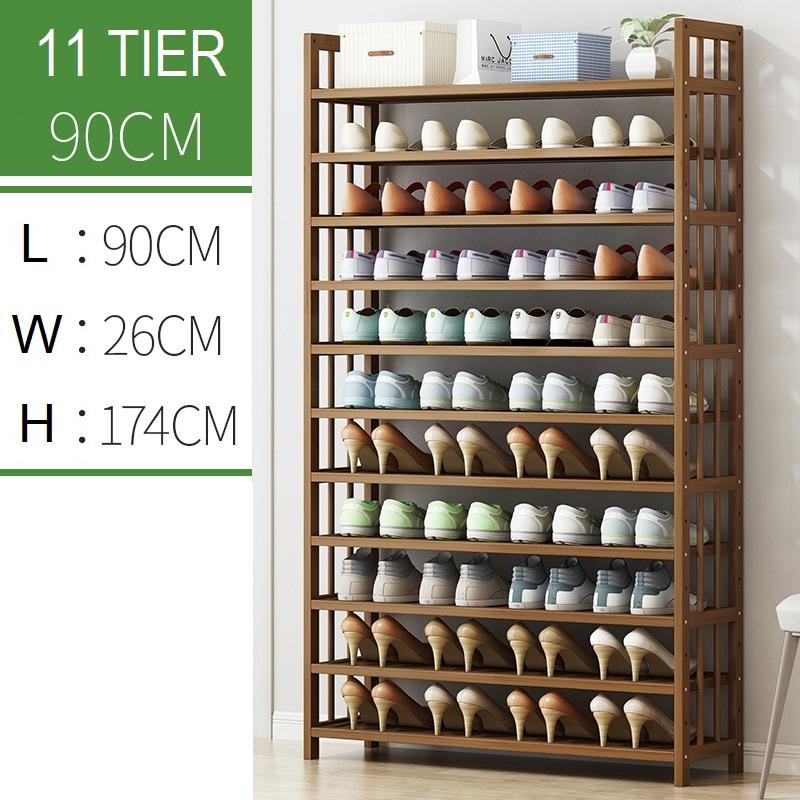 Shoe Storage: 11 Tier Tower Bamboo Wooden Shoe Rack Corner Shelf Stand Storage Organizer