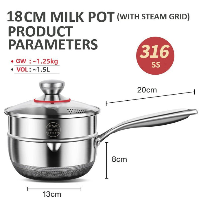 Skillets & Frying Pans: 18cm 316L Stainless Steel Saucepan Compound Steel Honeycomb Nonstick Sauce Pan with Glass Lid 1.5L Pot Stay-Cool Handle Multipurpose Milk Saucepan, Induction Capable and Gas Stove