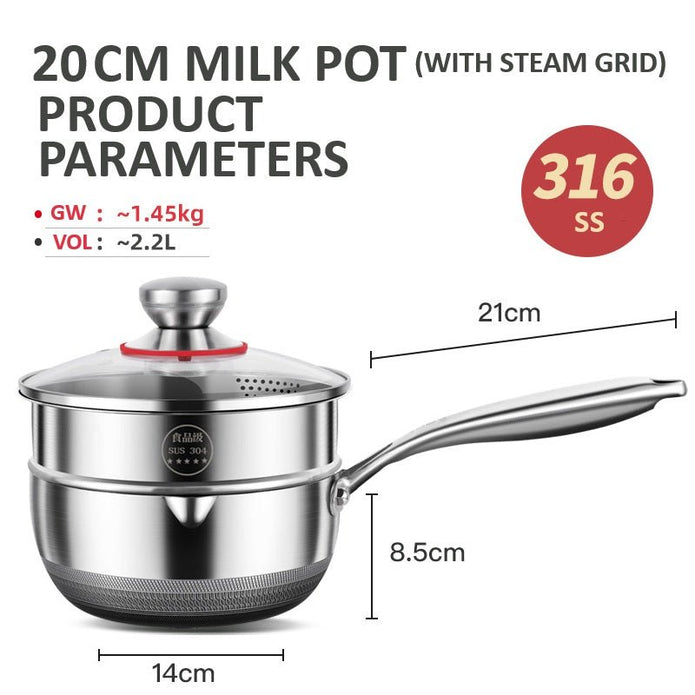 Skillets & Frying Pans: 20cm 316L Stainless Steel Saucepan Compound Steel Honeycomb Nonstick Sauce Pan with Glass Lid 2.2L Pot Stay-Cool Handle Multipurpose Milk Saucepan, Induction Capable and Gas Stove