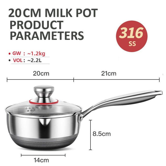 Skillets & Frying Pans: 20cm 316L Stainless Steel Saucepan Compound Steel Honeycomb Nonstick Sauce Pan with Glass Lid 2.2L Pot Stay-Cool Handle Multipurpose Milk Saucepan, Induction Capable and Gas Stove
