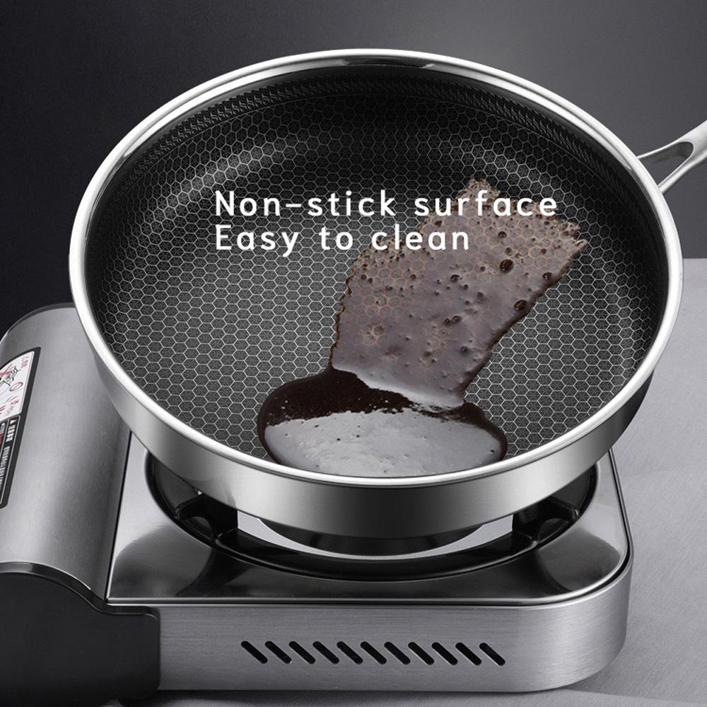 Buffets & Sideboards: 304 Stainless Steel Frying Pan Non-Stick Cooking Frypan Cookware 28cm Honeycomb Double Sided without lid