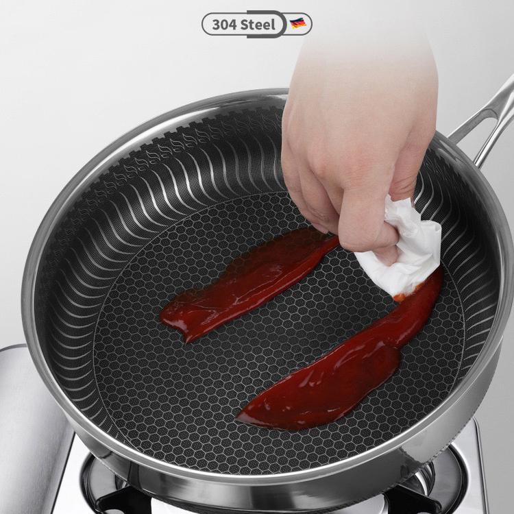 Buffets & Sideboards: 304 Stainless Steel Frying Pan Non-Stick Cooking Frypan Cookware 28cm Honeycomb Double Sided without lid