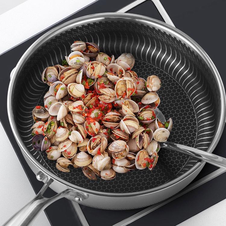 Buffets & Sideboards: Stainless Steel Frying Pan Non-Stick Cooking Frypan Cookware 32cm Honeycomb Double Sided