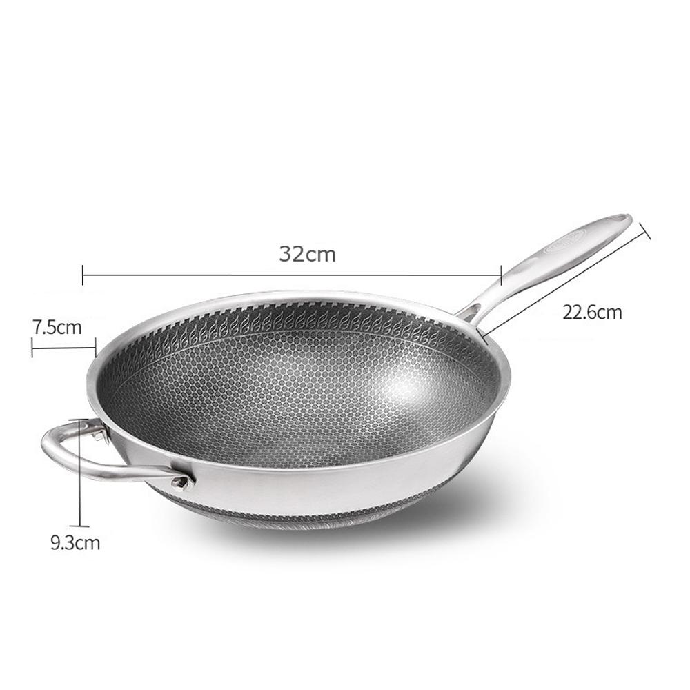 Skillets & Frying Pans: 32cm 304 Stainless Steel Non-Stick Stir Fry Cooking Kitchen Honeycomb Wok Pan with Lid