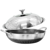 Kitchen & Bathroom DIY: Double Ear 304 Stainless Steel 36cm Non-Stick Stir Fry Cooking Kitchen Wok Pan with Lid Honeycomb Double Sided