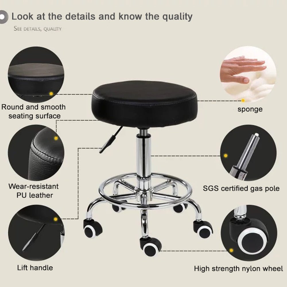 Table & Bar Stools: Salon Chair Bar Swivel Stool Office Roller Wheels Portable Height Adjust Leather BS8401