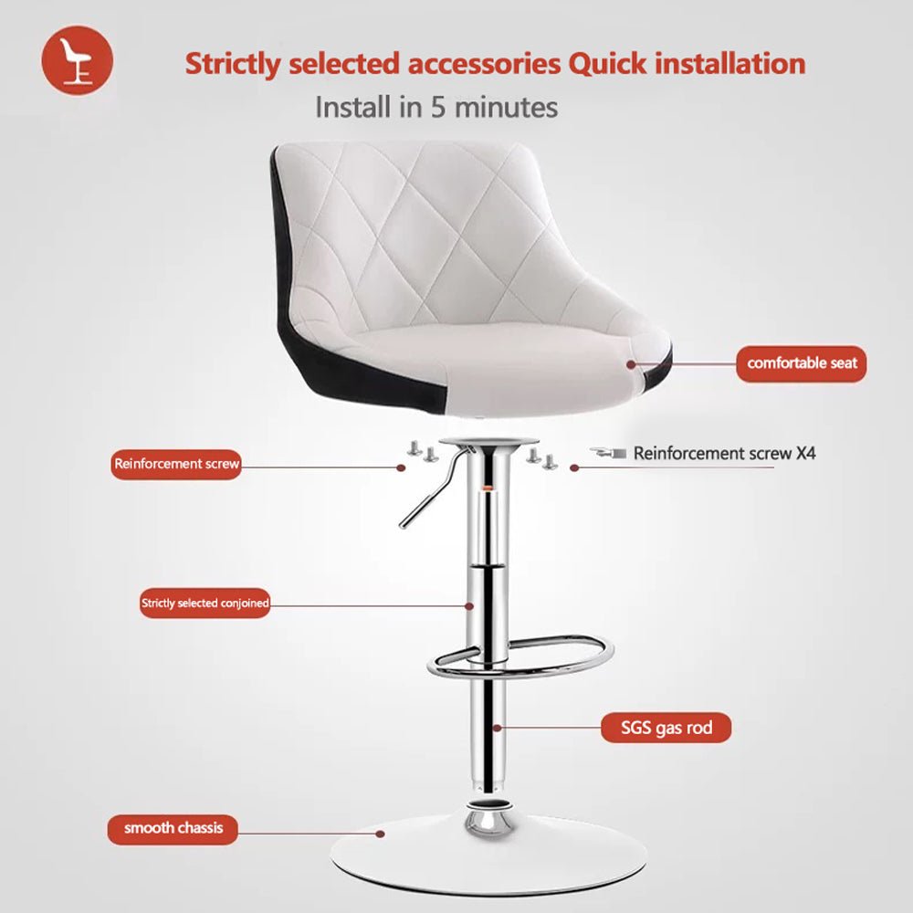 Table & Bar Stools: Bar Stools Kitchen Bar Stool Leather Barstools Swivel Gas Lift Counter Chairs x2 BS8403 White