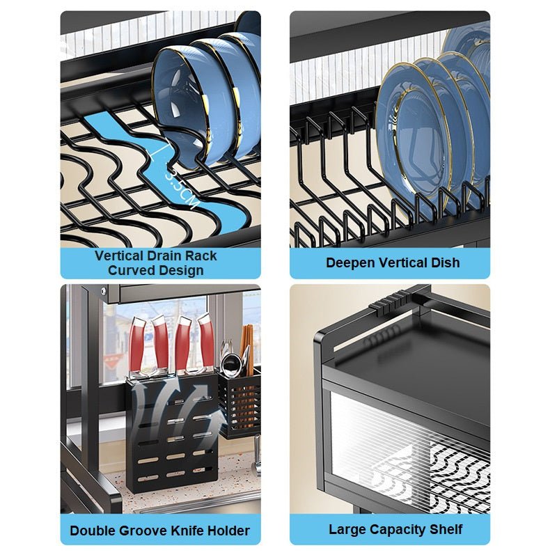 Kitchen & Bathroom DIY: 85cm Double Tier Enclosed Dish Drying Rack Holder Drain caddy Kitchen Drainer Storage Over Sink Organiser Storage