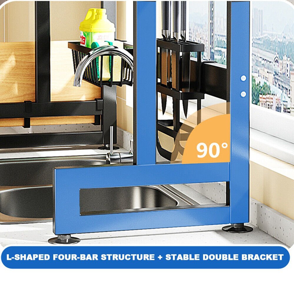 Kitchen & Bathroom DIY: 85cm Double Tier Enclosed Dish Drying Rack Holder Drain caddy Kitchen Drainer Storage Over Sink Organiser Storage