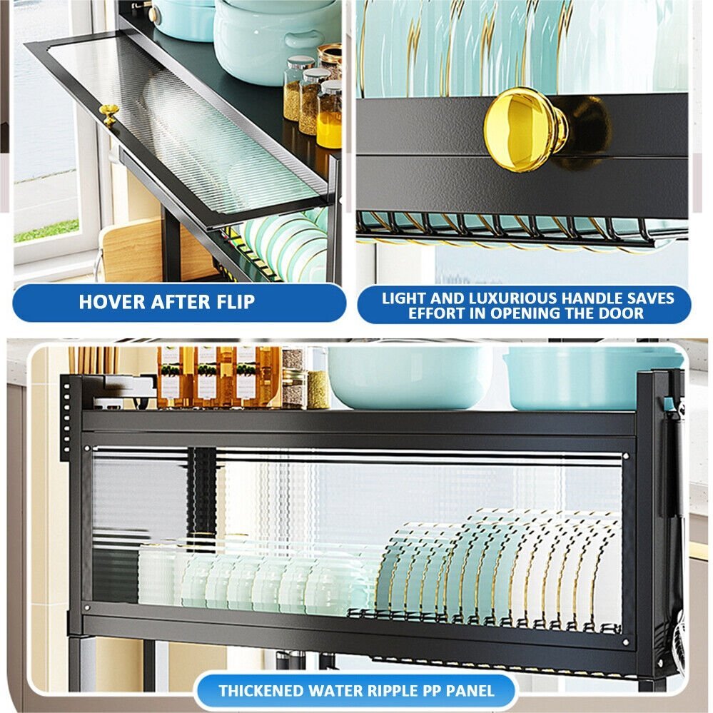 Kitchen & Bathroom DIY: 85cm Double Tier Enclosed Dish Drying Rack Holder Drain caddy Kitchen Drainer Storage Over Sink Organiser Storage
