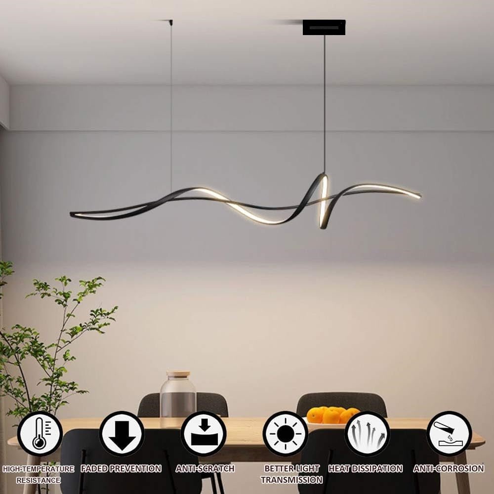 Ceiling Lights: BAMDECOR A036 Modern LED Linear Pendant Lights with Dimmable LED and Adjustable Hanging Length 160cm -Black